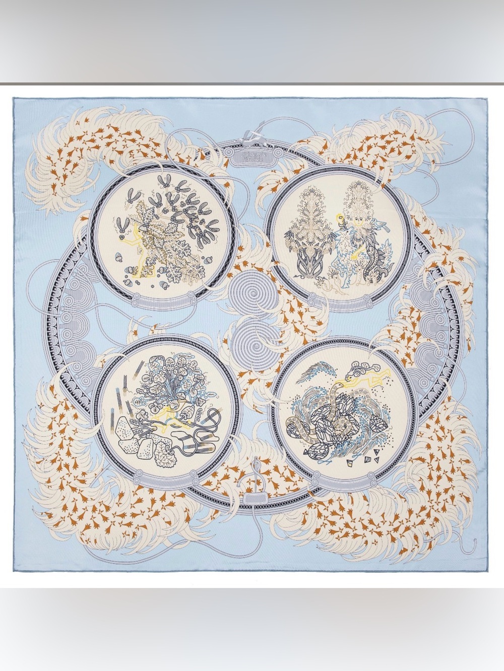 NEW Carolina Lemke Berlin Azure Bloom Mulberry Silk Blue Printed Scarf